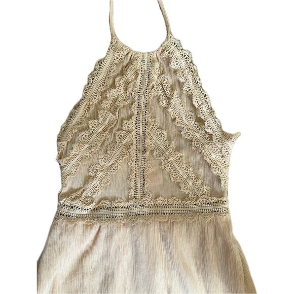 Flying Tomato Lace Halter Maxi Dress Small Champagne Beige Boho Formal Style - Picture 2 of 6